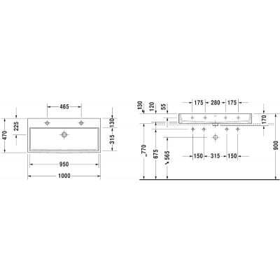 Umywalka 100x47 cm prostokątna ścienna-meblowa biała 2350100072 Duravit Vero Air
