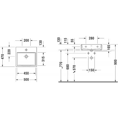 Umywalka 50x47 cm prostokątna ścienna-meblowa biała 2350500071 Duravit Vero Air