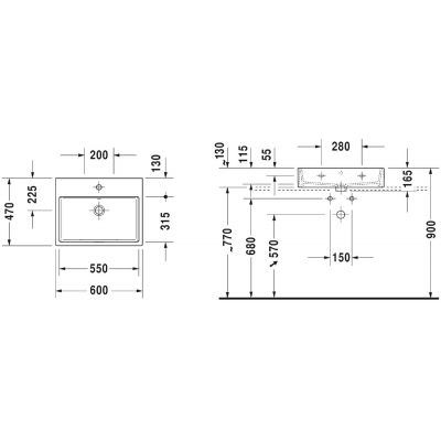 Umywalka 60x47 cm prostokątna ścienna-meblowa biała 2350600027 Duravit Vero Air