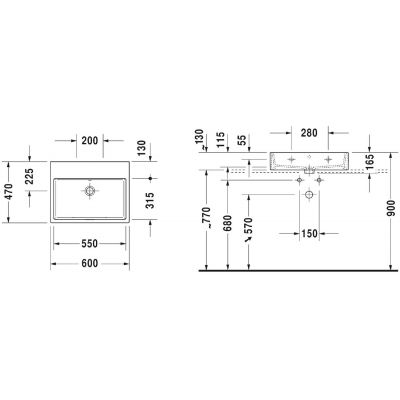 Umywalka 60x47 cm prostokątna ścienna-meblowa biała 2350600028 Duravit Vero Air