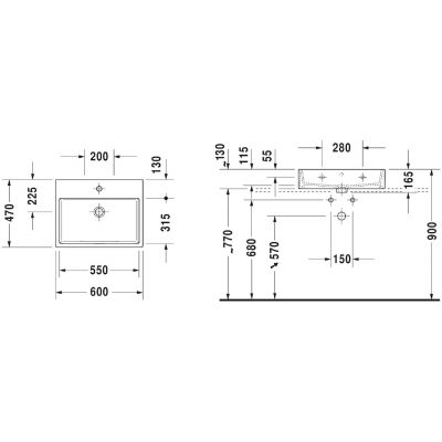 Umywalka 60x47 cm prostokątna ścienna-meblowa biała 2350600071 Duravit Vero Air