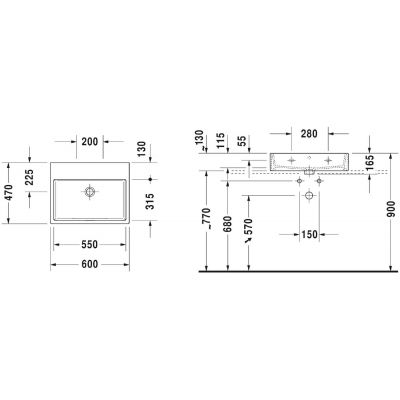 Umywalka 60x47 cm prostokątna ścienna-meblowa biała 2350600079 Duravit Vero Air