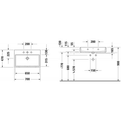 Umywalka 70x47 cm prostokątna nablatowa biała 23507000271 Duravit Vero Air