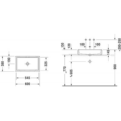 Umywalka 60x38 cm prostokątna nablatowa biała 23516000001 Duravit Vero Air