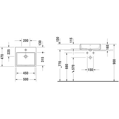 Umywalka 50x47 cm prostokątna nablatowa biała 2352500000 Duravit Vero Air
