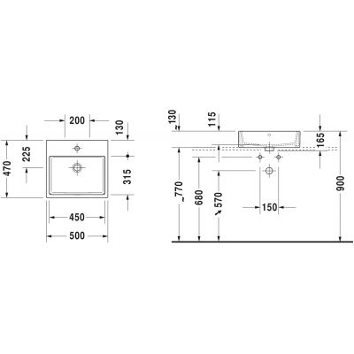 Umywalka 50x47 cm prostokątna nablatowa biała 2352500041 Duravit Vero Air