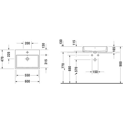 Umywalka 60x47 cm prostokątna nablatowa biała 2352600000 Duravit Vero Air