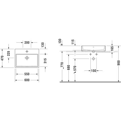 Umywalka 60x47 cm prostokątna nablatowa biała 2352600041 Duravit Vero Air