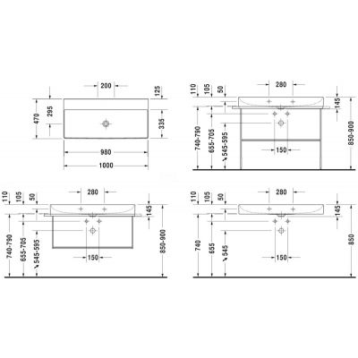Umywalka 100x47 cm prostokątna meblowa biała 23531000701 Duravit DuraSquare