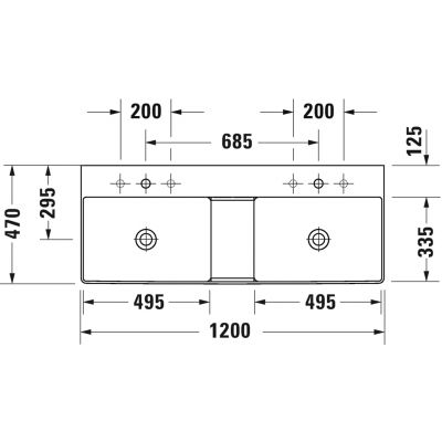 Umywalka 120x47 cm prostokątna ścienna-nablatowa-podwójna biała 23531200701 Duravit DuraSquare