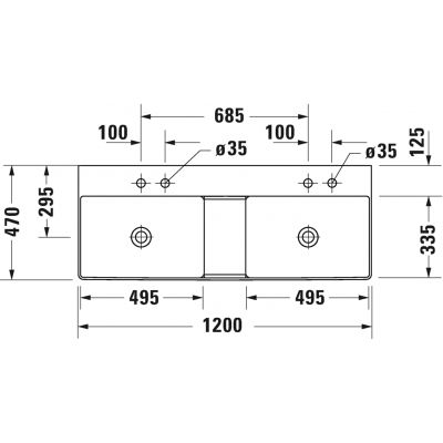 Umywalka 120x47 cm prostokątna ścienna-nablatowa-podwójna biała 23531200701 Duravit DuraSquare