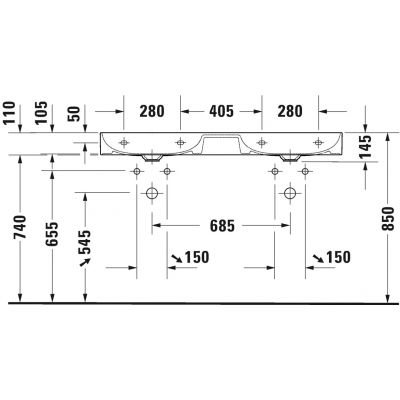 Umywalka 120x47 cm prostokątna ścienna-nablatowa-podwójna biała 23531200701 Duravit DuraSquare