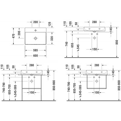 Umywalka 60x47 cm prostokątna meblowa biała 2353600070 Duravit DuraSquare