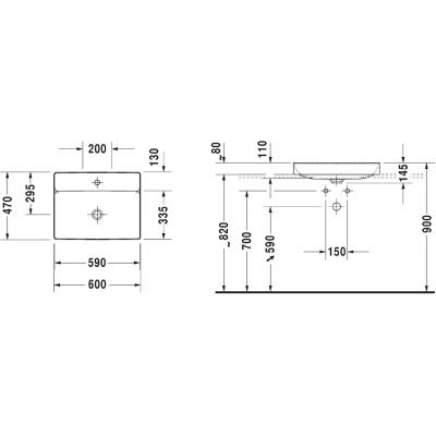 Umywalka 60x47 cm prostokątna nablatowa biała 2354600041 Duravit DuraSquare