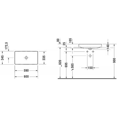 Umywalka 60x34.5 cm prostokątna nablatowa biała 2355600000 Duravit DuraSquare