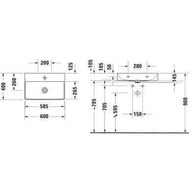 Umywalka 60x40 cm prostokątna ścienna-meblowa biała 2356600071 Duravit DuraSquare