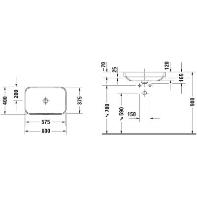 Umywalka 60x40 cm prostokątna nablatowa antracyt 23596013001 Duravit Happy D.2 Plus