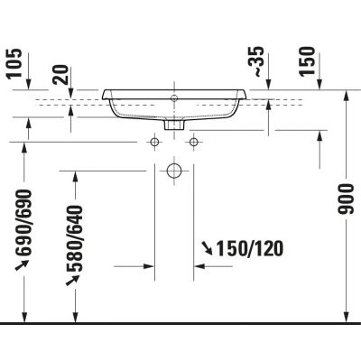 Umywalka 55x45.5 cm prostokątna wpuszczana biała 2396550027 Duravit Qatego