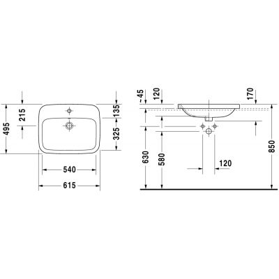 Umywalka 61.5x49.5 cm prostokątna wpuszczana biała 03746200001 Duravit DuraStyle