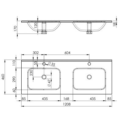 Umywalka 120.8x46 cm prostokątna meblowa-podwójna biała RE041203068060 Elita Skappa