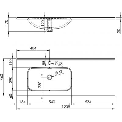 Umywalka 121x46.4 cm prostokątna meblowa-z blatem biała RE041204168060 Elita Skappa