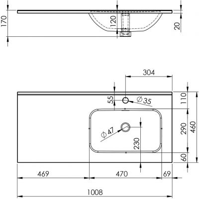 Umywalka 100.8x46 cm prostokątna meblowa-z blatem biała RE041005068060 Elita Skappa
