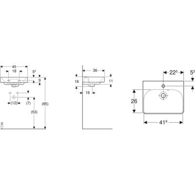Umywalka 45x36 cm prostokątna ścienna-meblowa-wpuszczana biała 500222011 Geberit Smyle Square