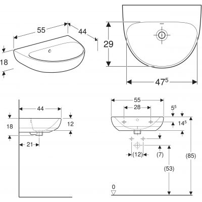 Umywalka 55x44 cm półokrągła ścienna biała 500304017 Geberit Selnova