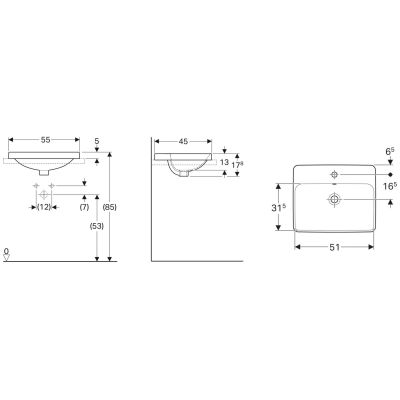 Umywalka 55x45 cm prostokątna wpuszczana biała 500741012 Geberit Variform
