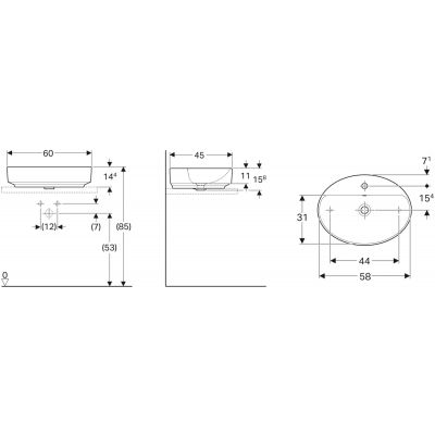 Umywalka 60x45 cm owalna meblowa-nablatowa biała 500773012 Geberit Variform