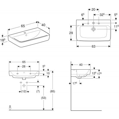 Umywalka 65x40 cm prostokątna ścienna-wpuszczana biała 501890007 Geberit Selnova Compact