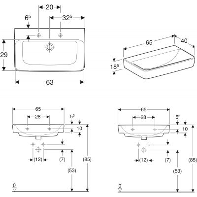 Umywalka 65x40 cm prostokątna ścienna-wpuszczana biała 501893007 Geberit Selnova Compact