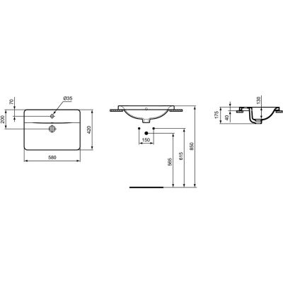 Umywalka 58x42 cm prostokątna wpuszczana biała E504401 Ideal Standard Connect