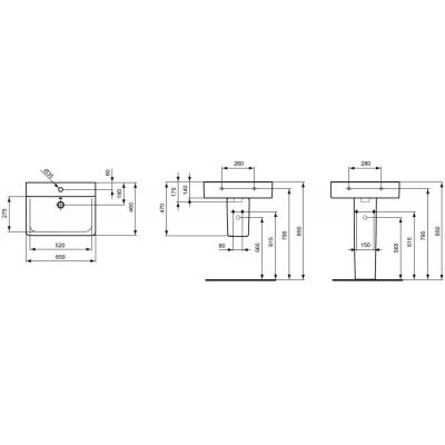 Umywalka 65x46 cm prostokątna ścienna-meblowa biała E773001 Ideal Standard Connect