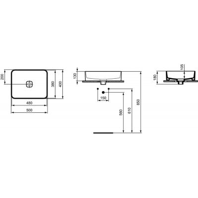 Umywalka 50x40 cm prostokątna nablatowa biała T296701 Ideal Standard Strada II
