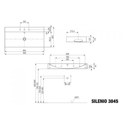 Umywalka 90x46 cm prostokątna ścienna biała 904406273001 Kaldewei Silenio