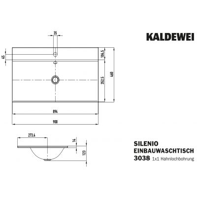 Umywalka 90x46 cm prostokątna wpuszczana biała 907806303001 Kaldewei Silenio