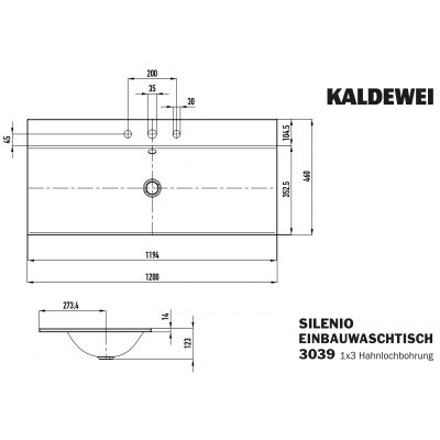Umywalka 120x46 cm prostokątna wpuszczana biała 907906033001 Kaldewei Silenio