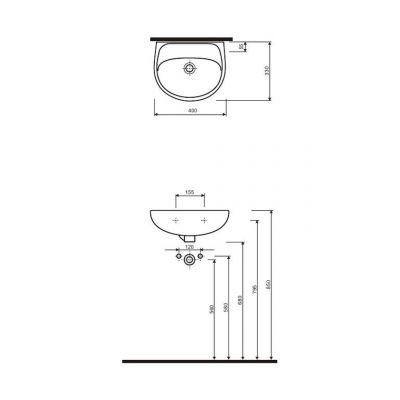 Umywalka 40x33 cm półokrągła ścienna biała 72041000 Koło Solo