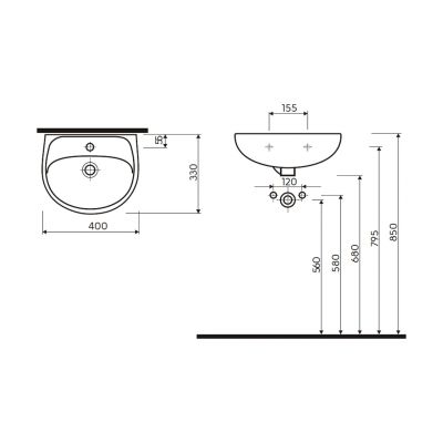 Umywalka 40x33 cm półokrągła ścienna biała 72141000 Koło Solo