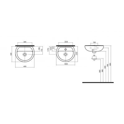 Umywalka 40x33 cm półokrągła ścienna biała K92040000 Koło Rekord