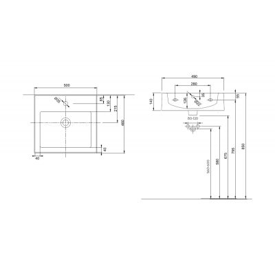 Umywalka 50x46 cm prostokątna ścienna-meblowa biała L51150000 Koło Twins