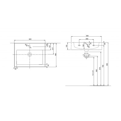 Umywalka 60x46 cm prostokątna ścienna-meblowa biała L51160000 Koło Twins
