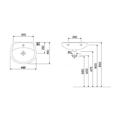 Umywalka 49.5x41 cm półokrągła ścienna biała M11150000 Koło Idol