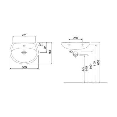 Umywalka 60x45.5 cm półokrągła ścienna biała M11160000 Koło Idol