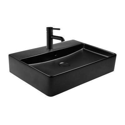 Umywalka 59x43.5 cm prostokątna ścienna-nablatowa czarna 41800300 Oltens Duve