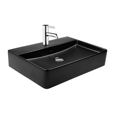 Umywalka 59x43.5 cm prostokątna ścienna-nablatowa czarna 41800300 Oltens Duve