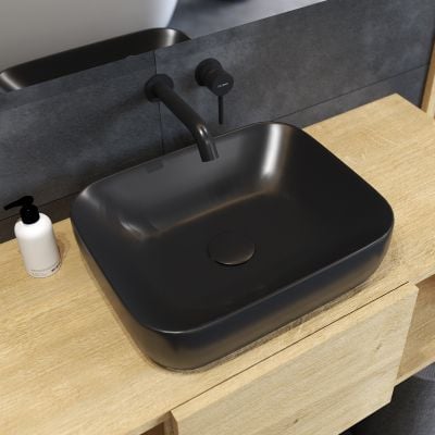 Umywalka 46.5x37.5 cm owalna nablatowa czarna 40801300 Oltens Hamnes