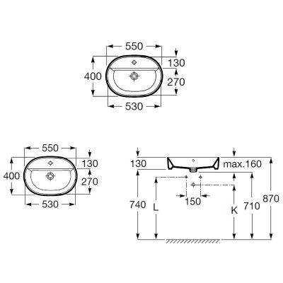 Umywalka 55x40 cm owalna nablatowa biała A3270Y0S00 Roca Gap
