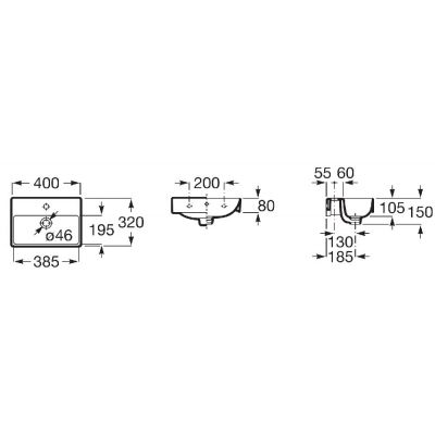 Umywalka 40x32 cm prostokątna ścienna biała A32768DS00 Roca Ona